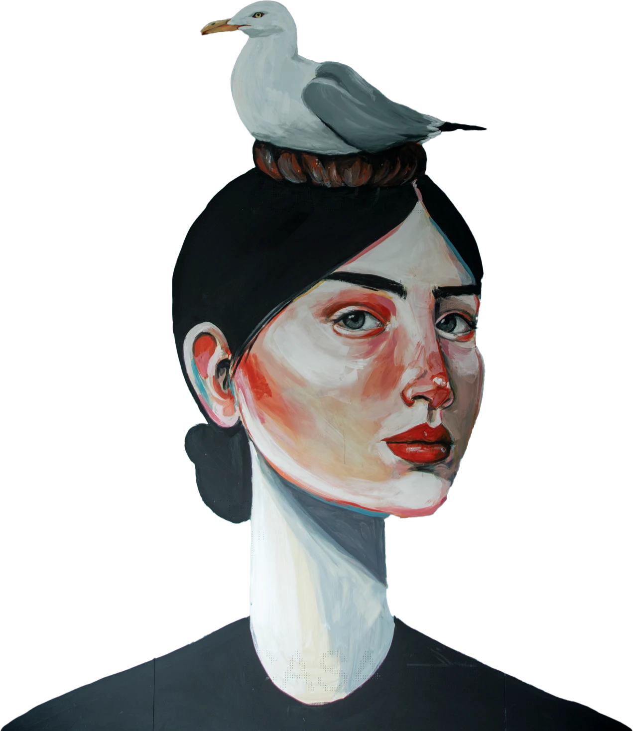 Retrato pintado de uma mulher com uma gaivota pousada no cabelo/home/klevieco/fontinha.klevie.com